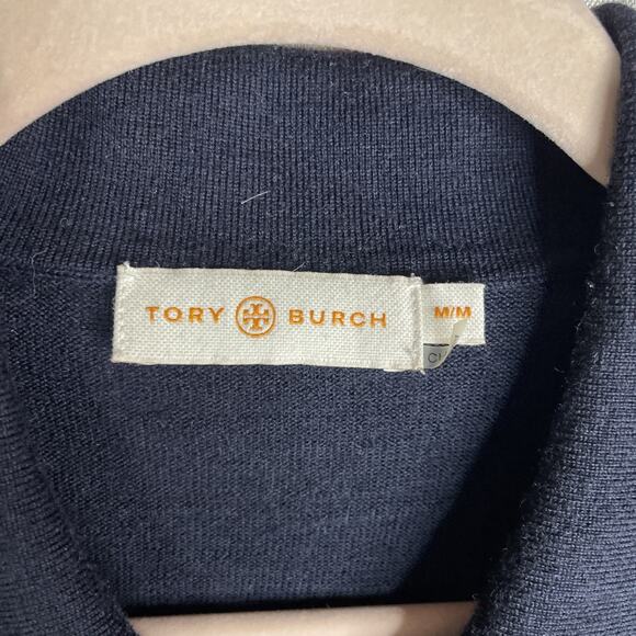 Tory Burch Size M - Merino Wool Sweater - Navy W/Ruffle - Long Sleeve *Flaw* - Picture 2 of 5